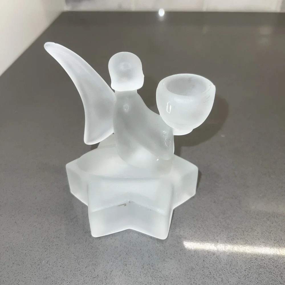 Vintage Frosted Glass Angel Candle Holder 4